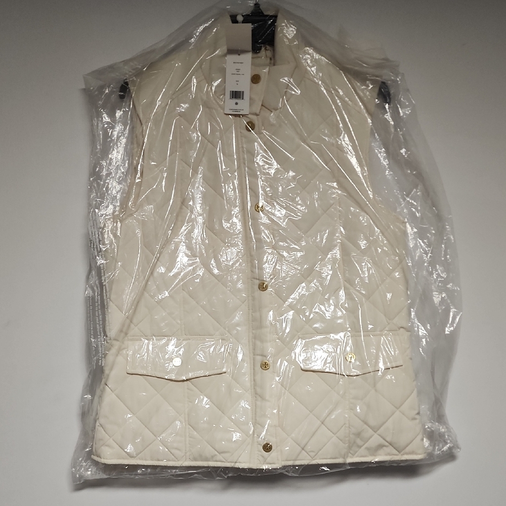 NWT Tory Burch Women's Ivory Pearl Quilted Vest Size L